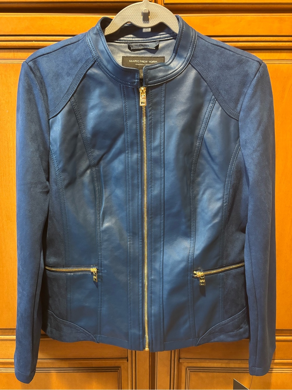 *NWT* Marc New York Navy Blue Leather and Suede Zip Front Jacket. Size: M